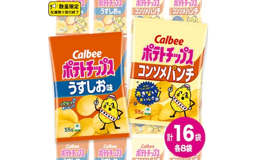 カルビー ポテトチップス レギュラー サイズ 2種類 詰め合わせ 16袋（ うすしお ／ コンソメ ）