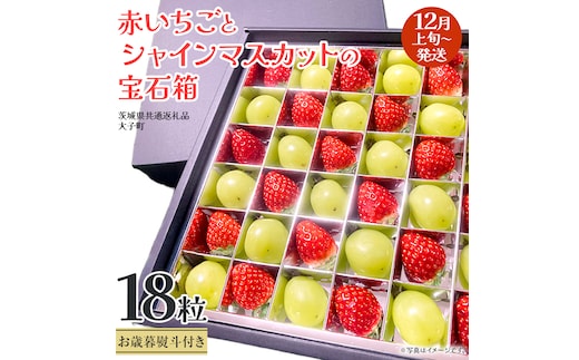 【 お歳暮 熨斗付き 】 赤いちご と シャインマスカット の宝石箱 18粒 (茨城県共通返礼品：大子町) いちご マスカット 果物 フルーツ 旬 季節限定 期間限定 贈答用 ギフト 贈り物