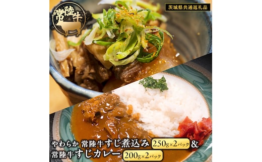 やわらか 常陸牛 すじ煮込み と すじカレー セット 各2パック 【茨城県共通返礼品】 カレー 牛すじ 煮込み お肉 牛肉 簡単 冷凍 レトルト