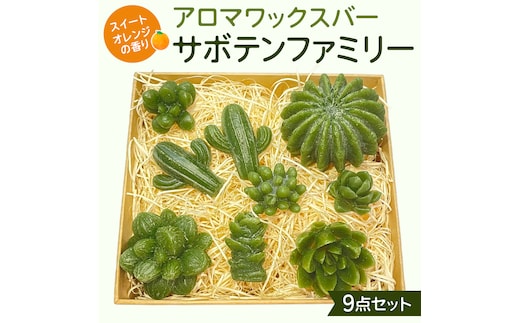 アロマワックスバー サボテンファミリー 9点セット ( スイートオレンジ / 緑色 ) アロマ キャンドル リラックス リラクゼーション 癒し 香り 香水 フレグランス 芳香 質の高い 睡眠 抗菌作用 空気清浄 サボテン さぼてん マスコット インテリア 雑貨