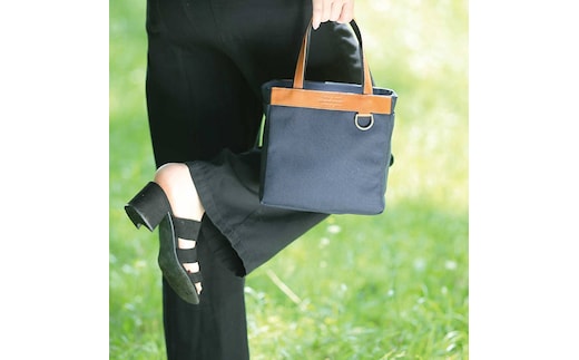 お散歩バッグ コーデュラ×本牛革（黒×ブラウン革）【ファッション・カバン・バッグ・かばん・手提げ・お散歩バッグ・本牛革・高級感】◇