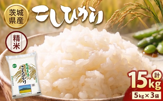 【令和7年産】茨城コシヒカリ 15kg（5kg×3袋）【精米】 | お米 米 こしひかり 茨城県産 白米 ブランド米 小分け