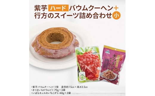 紫芋バウムクーヘン(ハード)＋行方のスイーツ詰め合わせ(小)｜お菓子 スイーツ バウムクーヘン かりんとう グミ 詰め合わせ セット 茨城県 行方市(AE-101)