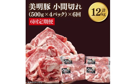 【6ヶ月定期便】【美明豚】小間切れ 計2kg(約500g×4パック)｜肉 お肉 小間切れ 豚肉 美明豚 豚 焼き肉 焼肉 すき焼き 煮物 定期便 茨城県 行方市(DH-25)