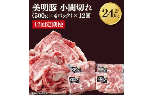 【12ヶ月定期便】【美明豚】小間切れ 計2kg(約500g×4パック)｜肉 お肉 小間切れ 豚肉 美明豚 豚 焼き肉 焼肉 すき焼き 煮物 定期便 茨城県 行方市（DH-26）