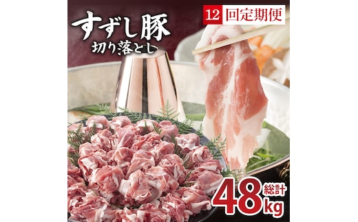 【2026年2月より順次発送】【12回定期便】【田中農場のすずし豚】 切り落とし 約4kgセット｜肉 お肉 豚肉 切り落とし すずし豚 ブランド 定期便 お肉定期便 茨城県 行方市(M-13)