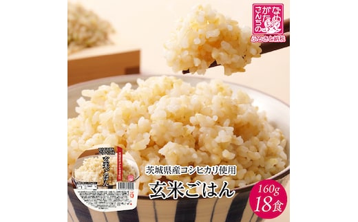 【2025年12月下旬より順次発送】茨城県産コシヒカリ使用 パックごはん(玄米) 160g×18食｜コシヒカリ こしひかり 玄米 パックご飯 パックごはん 備蓄 防災備蓄 簡単 茨城県産 茨城県 行方市 人気 送料無料(HE-6)