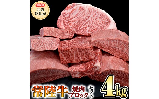 【 常陸牛 】 焼肉 ブロックセット合計 4kg（茨城県 共通返礼品 製造地：守谷市） 国産 焼き肉 牛肉 やきにく ブランド牛 肉 サーロイン キャンプ [BX90-NT]