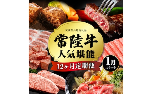 【定期便】【令和8年1月スタート】【全12回】『常陸牛』人気12か月堪能セット 牛肉 肉 お肉 国産 国産牛 ヒレ ステーキ ハンバーグ サーロイン 赤身 切り落とし 霜降り カルビ すき焼き しゃぶしゃぶ 和牛 黒毛和牛 [BX40-NT]
