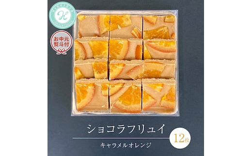 【 お中元 熨斗 付】 ショコラフリュイ キャラメルオレンジ 12枚 チョコレート チョコ スイーツ デザート 高級 ギフト 贈り物 お礼 プレゼント 手土産 お菓子 [DJ59-NT]