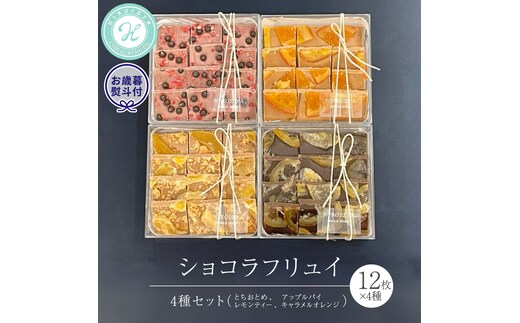 【 お歳暮 熨斗 付】 ショコラ フリュイ 4種セット（ とちおとめ 、 アップルパイ 、 レモンティー 、 キャラメル オレンジ ） チョコレート チョコ スイーツ デザート 高級 ギフト 贈り物 お礼 プレゼント 手土産 お菓子 [DJ63-NT]