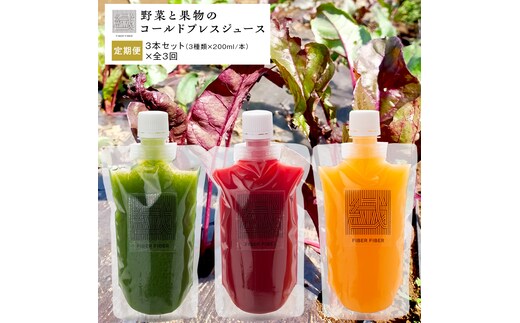 【定期便 全３回】野菜と果物の コールドプレスジュース 200ml × 3本セット 酵素ドリンク ライフスタイル 健康 美容 野菜 果物 新鮮 特別栽培 SDGs ジュース 冷凍 [DZ04-NT]