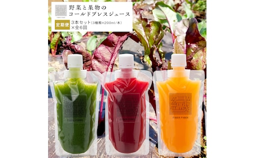 【定期便 全６回】野菜と果物の コールドプレスジュース 200ml × 3本セット 酵素ドリンク ライフスタイル 健康 美容 野菜 果物 新鮮 特別栽培 SDGs ジュース 冷凍 [DZ05-NT]