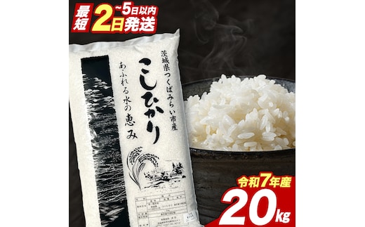 【 最短2日 スピード発送！】 コシヒカリ 20kg 令和7年産精米 【 数量限定 】 茨城県つくばみらい市産 精米 こしひかり コシヒカリ 即納 米 コメ こめ 単一米 限定 茨城県産 国産 美味しい お米 おこめ おコメ [CL270-NT]