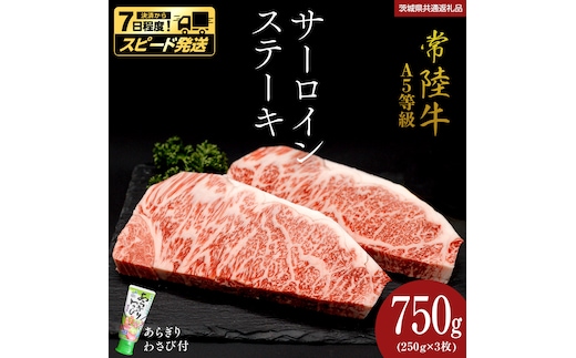 【 スピード 発送 】【 常陸牛 】 A5 等級 サーロインステーキ 750g (250g×3枚) あらぎり わさび 付 (茨城県共通返礼品) ひたちぎゅう ブランド牛 ステーキ サーロイン 国産牛 黒毛和牛 和牛 国産黒毛和牛 お肉 A5ランク 山葵 ワサビ [BX94-NT-sp]