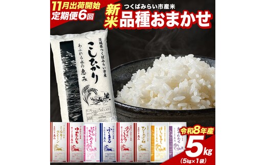 ＼ 令和8年産 新米 先行予約 ／【 6回 定期便（11～4月出荷）】 品種おまかせ 5kg （精米） 茨城県つくばみらい市産 こしひかり コシヒカリ あきたこまち ひとめぼれ ふくまる ゆめひたち ミルキークイーン にじのきらめき 米 コメ こめ 単一米 限定 茨城県産 国産 美味しい お米 おこめ おコメ [CL-08OM05-11T6]