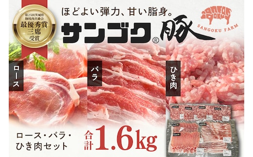 サンゴク豚 ロース・バラ・ひき肉セット 1.6kg 2-N