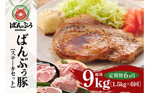 【定期便6ヶ月】ブランド豚「ばんぶぅ」ステーキセット（計1.5kg） 定期便 ばんぶぅ 豚肉 ロース ブロック肉 ロース ブロック 肩ロース ステーキ リブロース ソテー 真空パック ステーキ用 ソテー用 ぶた肉 ブタ肉 国産 茨城県産 ギフト プレゼント 冷蔵 高級部位 ブランド豚 42-CT