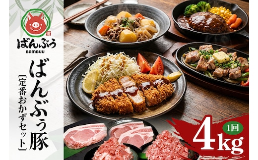 ブランド豚「ばんぶぅ」定番おかずセット（計4kg） ばんぶぅ 豚肉 リブロース ソテー ロース とんかつ ミンチ 切り落とし 真空パック 定番 おかず トンカツ ひき肉 ソテー用 ぶた肉 ブタ肉 国産 茨城県産 ギフト プレゼント 冷蔵 高級部位 ブランド豚 42-CV