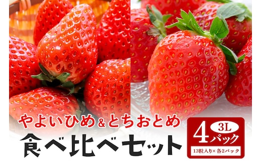 やよいひめ・とちおとめ食べ比べセット 3L（13粒入り）×各2パック 1kg以上 （茨城県共通返礼品 石岡市） 71-G