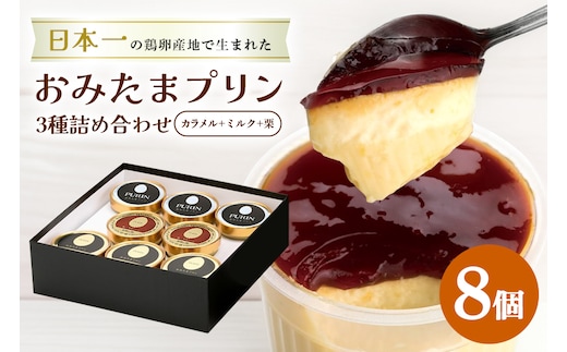 おみたまプリン3種詰合せ 8個入り カラメル＆ミルク＆栗 贈答用黒箱 8-V