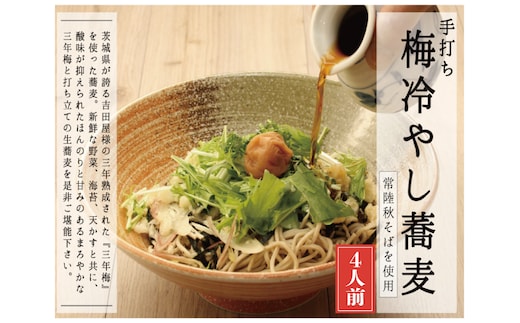 常陸秋そば 手打ち 梅冷やしそば 生蕎麦 4人前 生蕎麦 三年梅 梅 うめ 国産 生 そば 蕎麦 寿多庵