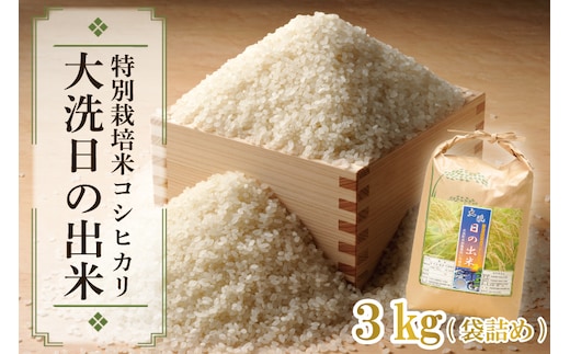 先行予約 新米 令和8年産米 3kg すぐ発送 すぐ届く 低農薬米 大洗 日の出米 コシヒカリ 精米 令和8年産 特別栽培米 コメ こめ 送料無料