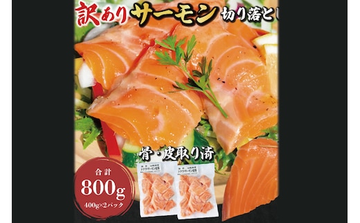 【12月25日決済確定分まで年内発送】 訳あり サーモン 切り落とし 800g (400g×2袋） < 数量限定 >＜ 生食OK ＞ < 工場直送 > 不揃い 個包装 小分け サーモン刺身 刺身 スライスサーモン 切り落としサーモン 鮭 サケ シャケ 冷凍 魚介 海鮮