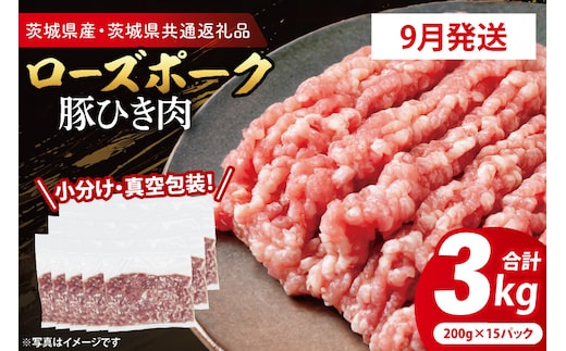 【発送時期が選べる・小分け・真空パック】 国産豚肉 豚ひき肉 200g×15p (3kg) ( 茨城県共通返礼品・茨城県産 ) ブランド豚 ローズポーク 茨城 国産 豚 豚肉 豚挽肉 豚挽き肉 挽肉 ひき肉 豚ミンチ ミンチ ハンバーグ 冷凍 発送時期が選べる 小分け 真空パック