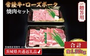 【 ギフト用 】【常陸牛・ローズポーク焼肉セット(7～9人前)】 常陸牛 カルビ 約780g ローズポーク 約600g (ロース300g ばら300g) （茨城県共通返礼品・茨城県産）ブランド牛 茨城 国産 黒毛和牛 霜降り 牛肉 ブランド豚 豚肉 冷凍 内祝い 誕生日 お中元 贈り物 お祝い 焼肉