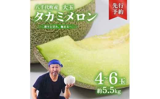 【 先行予約 2026年6月上旬以降発送】 令和7年産 八千代町産 タカミメロン 秀品 4-6玉 約5.5kg 期間限定 産地直送 果物 フルーツ メロン 甘い 人気 タカミ 貴味 [AX041ya]