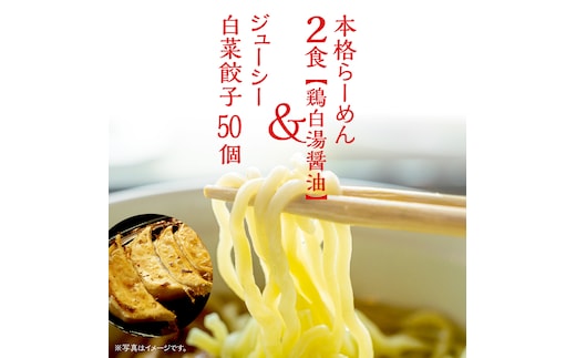 本格らーめん 2食 （ 鶏白湯醤油 ）＆ ジューシー白菜餃子 50個 ラーメン 本格 餃子 白菜 冷凍 ふるさと納税 [BF006ya]