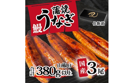 【化粧箱】【 訳アリ 】 国産うなぎ 蒲焼き 3尾 セット ( 380g ) 大きさ の不揃い 山椒付き ウナギ 鰻 ふぞろい 不揃い うな重 ひつまぶし 人気 茨城 八千代町 ふるさと納税 冷凍 ギフト 化粧箱
