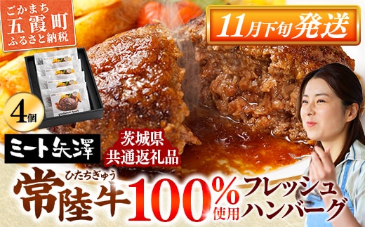 【お肉好きが注目する超人気店】「ミート矢澤」の茨城県産 常陸牛100％フレッシュハンバーグ 160g×4個（ソース付き）【11月下旬より順次配送】（茨城県共通返礼品・常陸牛使用）ハンバーグ 惣菜 黒毛和牛 牛肉100% 専門店 肉汁 牛肉 肉 和牛 ひたちぎゅう 常陸牛 ブランド和牛 国産 手ごね 手作り お弁当 おかず 簡単調理 高級 こだわり 贈り物 ギフト お取り寄せ 人気【価格改定】