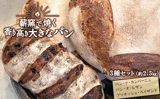 【薪窯焼き】香り高い大きなパン 3種セット (カンパーニュ・レザン・ブリオッシュ) ハード系パン レーズン パン セット K2686