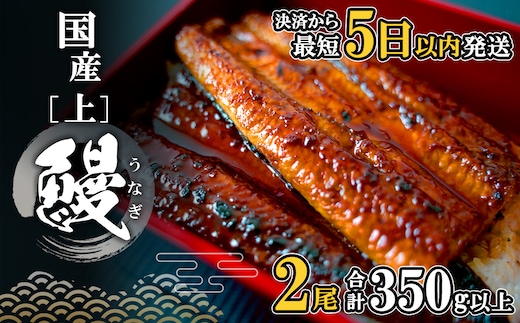 【最短5日以内発送】国産 うなぎ 蒲焼 2尾 (350g以上) タレ 山椒付き