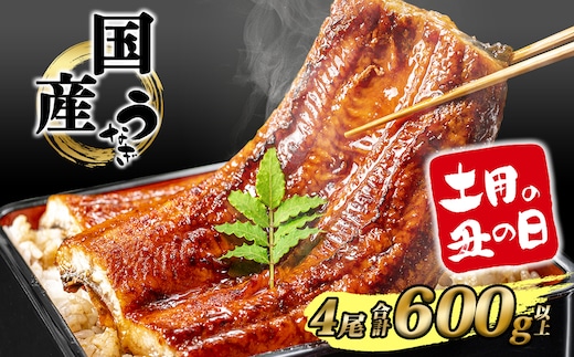 【丑の日までにお届け】 国産 うなぎ 蒲焼き 4尾 計600g以上 鰻 ウナギ うなぎ蒲焼 蒲焼 鰻蒲焼 簡易包装 土用の丑の日 タレ 山椒 ギフト 人気 K2391