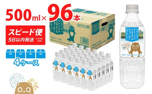 利根川原水 サカイタチ ミネラルウォーター 500ml×96本!!(24本×4ケース)