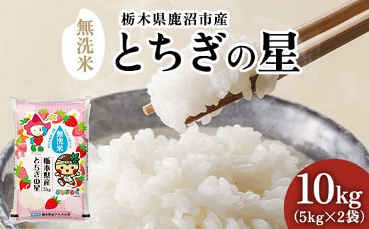 【数量限定】栃木県鹿沼市産 とちぎの星 無洗米 10kg（5kg×2袋）令和7年産 | 水稲うるち精米 単一原料米 お米 特A 大粒 甘さ ※沖縄・離島への配送不可