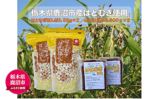 はとむぎ みそ・はとむぎ ぽんぽん詰合せ はとむぎ みそ600g×2 はとむぎ ぽんぽん 55g×2 味噌 みそ お菓子 スナック 駄菓子 伝統菓子