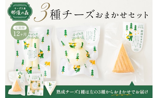 【チーズ工房那須の森】【定期便12ヵ月】 那須の森3種チーズおまかせセット（カチョカバロ＋フィラータスティック＋おまかせチーズ1種） ns003-002