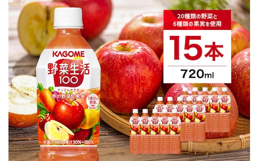 カゴメ 野菜生活100 アップルサラダ 720mlPET×15本【 飲料 野菜ジュース 栃木県 那須塩原市 】 ns001-028