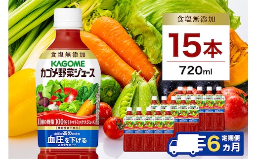 【定期便6ヵ月】カゴメ 野菜ジュース食塩無添加 720ml PET×15本 1ケース 毎月届く 6ヵ月 6回コース【 栃木県 那須塩原市 】 ns001-009
