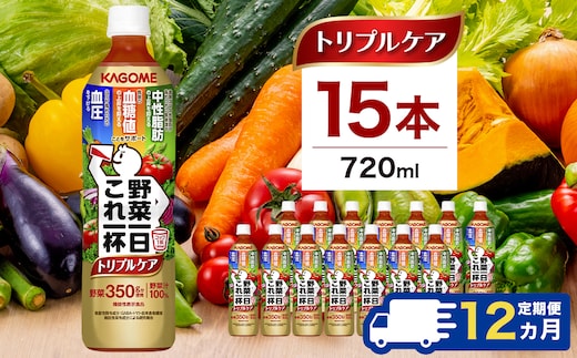 【定期便12ヶ月】カゴメ 野菜一日これ一杯トリプルケア 720ml 15本入 ns111-043