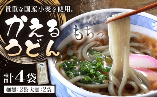 うどん かえるうどん 細麺 太麺 2種 4袋 野木町産小麦100％《30日以内に出荷予定(土日祝除く)》 宝咲屋 麺類 麺 栃木県 野木町---nogi_hsy_1_4p---