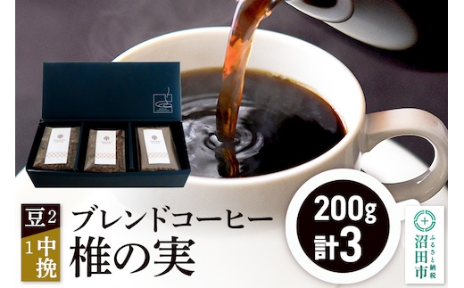 ブレンドコーヒー「椎の実」豆200g×2袋＋中挽き200g×1袋 土田商店
