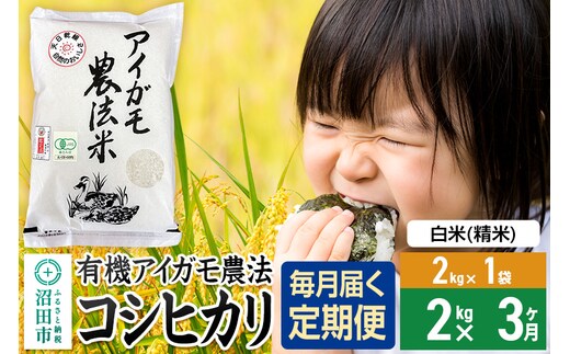 【白米】《定期便3回》令和7年産 有機アイガモ農法コシヒカリ 2kg×1袋 金井農園