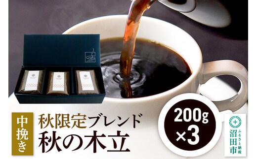 秋季限定 ブレンドコーヒー 中挽き「秋の木立」200g×3袋 土田商店 [レギュラーコーヒー 珈琲 こーひー coffee カフェ 自家焙煎 森林文化都市 沼田ブレンド 季節限定]