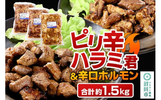 群馬県産ピリ辛ハラミ君＆もち豚辛口ホルモンセット 約1.5kg（500g×2／500g×1）群馬県 特産品 [モチ もち ブタ ぶた 肉 ほるもん バラエティ 食べ比べ 味比べ]