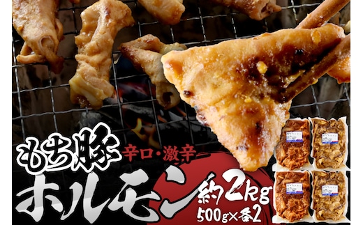 群馬県産もち豚ホルモン 辛口・激辛セット 約2kg（500g×2種各2）群馬県 特産品